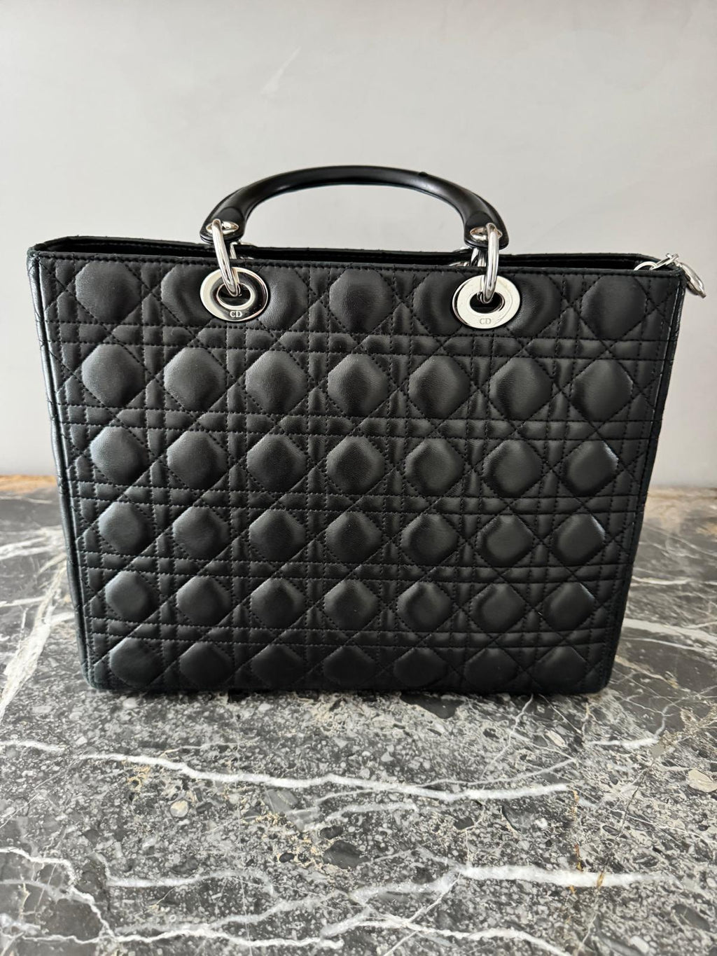 Christian Dior Lady Dior Medium Cannage Black Calfskin Tote Bag – Silver Hardware