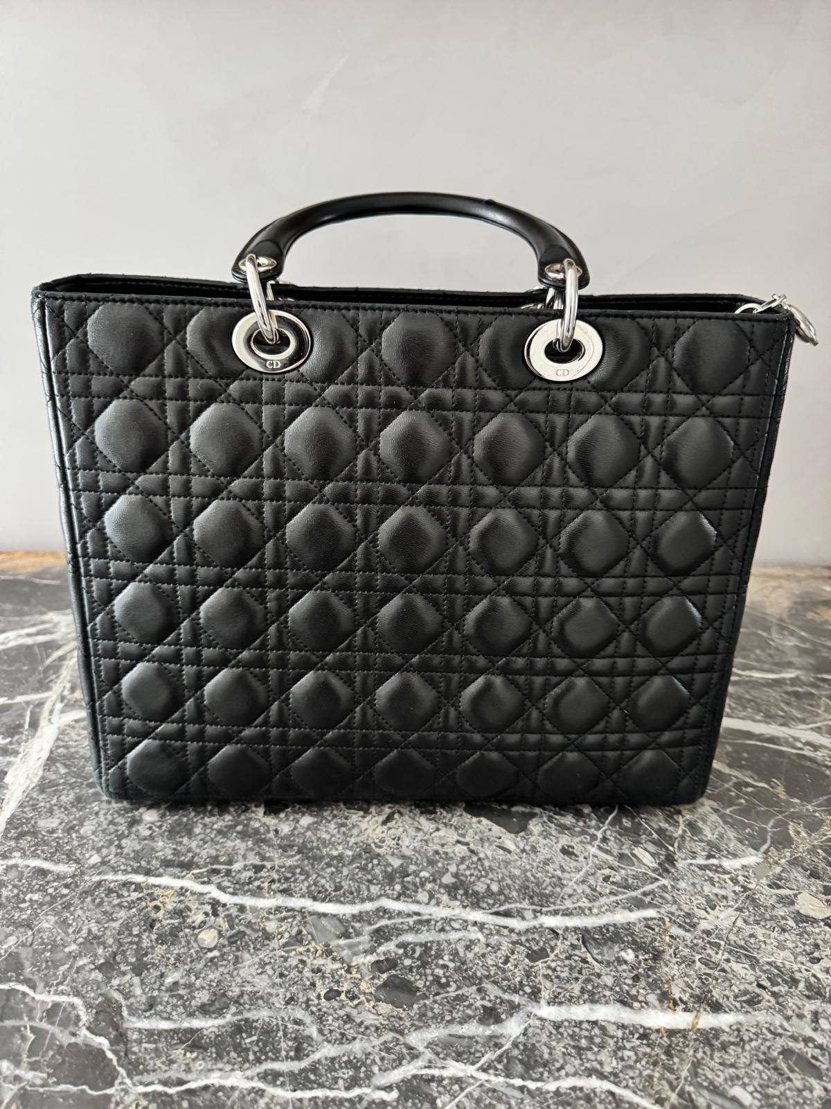 Christian Dior Lady Dior Medium Cannage Black Calfskin Tote Bag – Silver Hardware