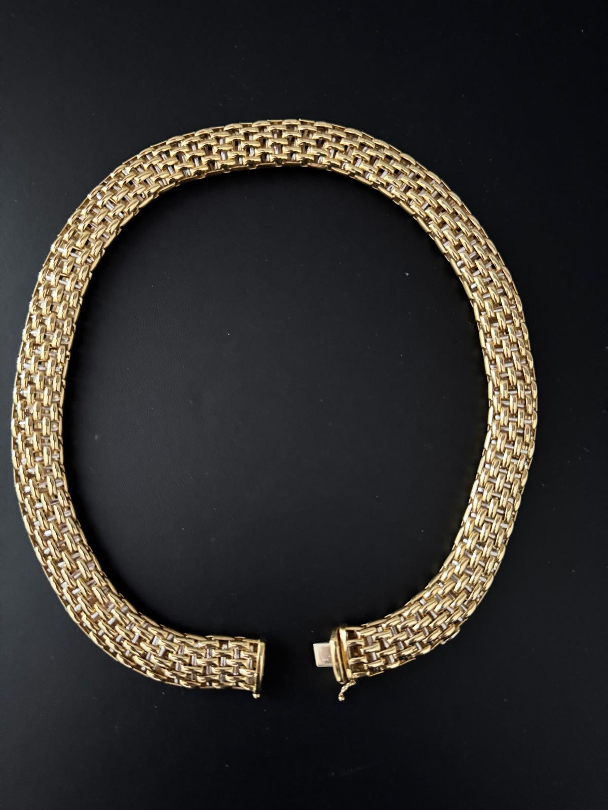 18K Yellow & White Gold Woven Collar Necklace – 110g Statement Piece