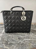 Christian Dior Lady Dior Medium Cannage Black Calfskin Tote Bag – Silver Hardware