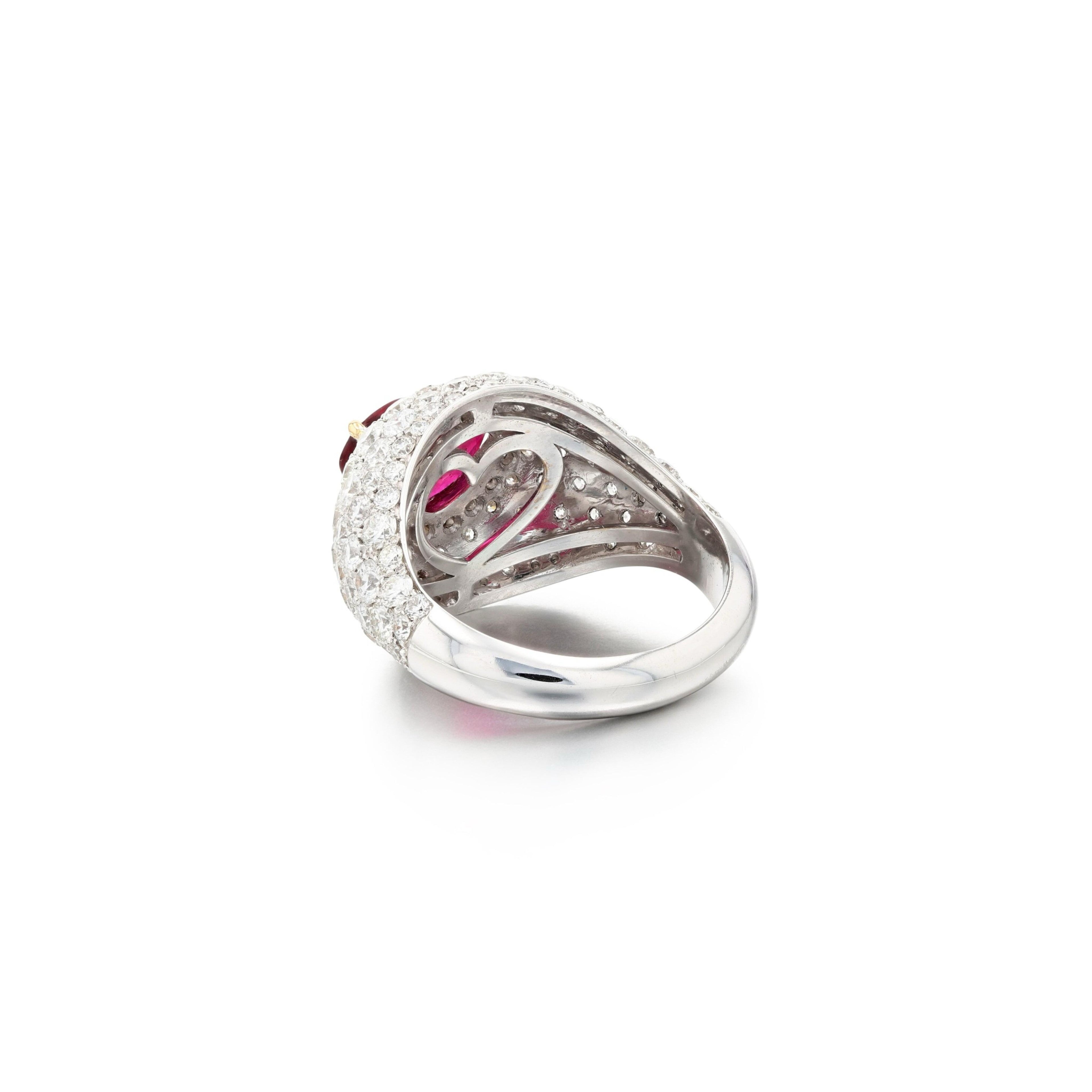 Heart-Shaped Mozambique Ruby & Diamond Ring in 18K Gold – 2.52ct Natural Ruby (Gübelin Certified)