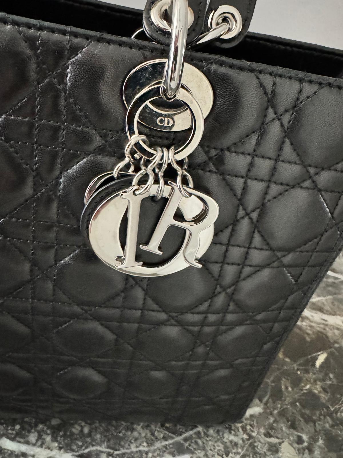 Christian Dior Lady Dior Medium Cannage Black Calfskin Tote Bag – Silver Hardware
