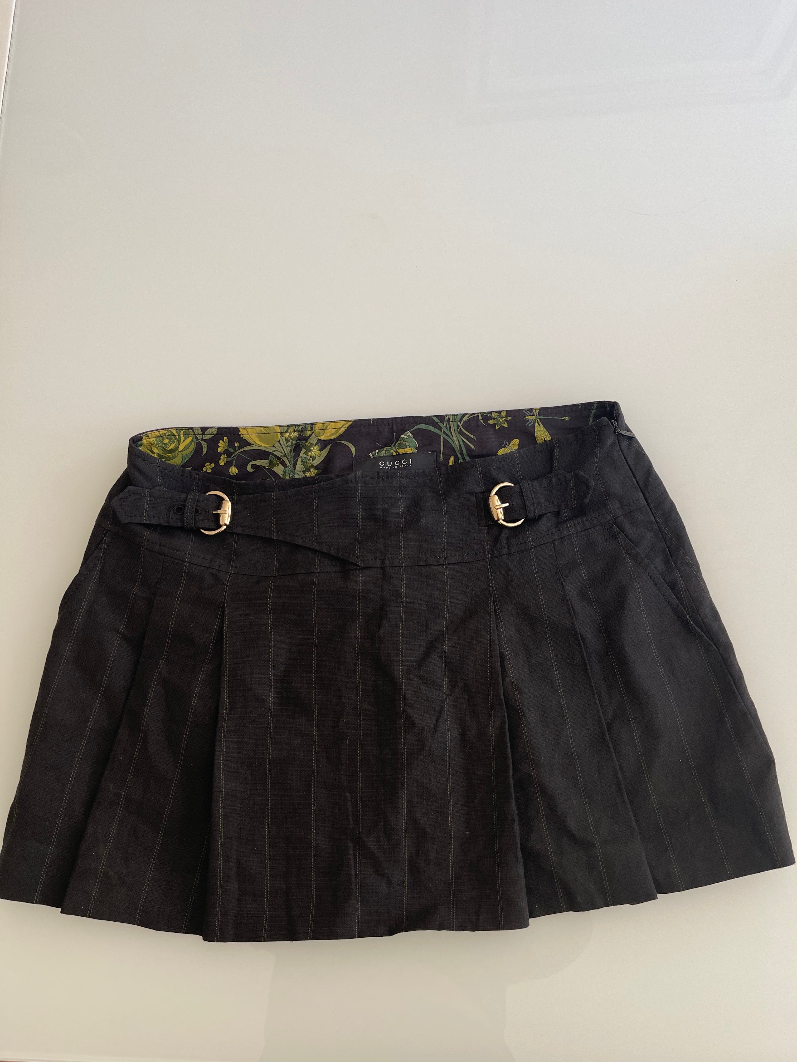 Gucci Pleated Mini Skirt with Horsebit Buckle Details