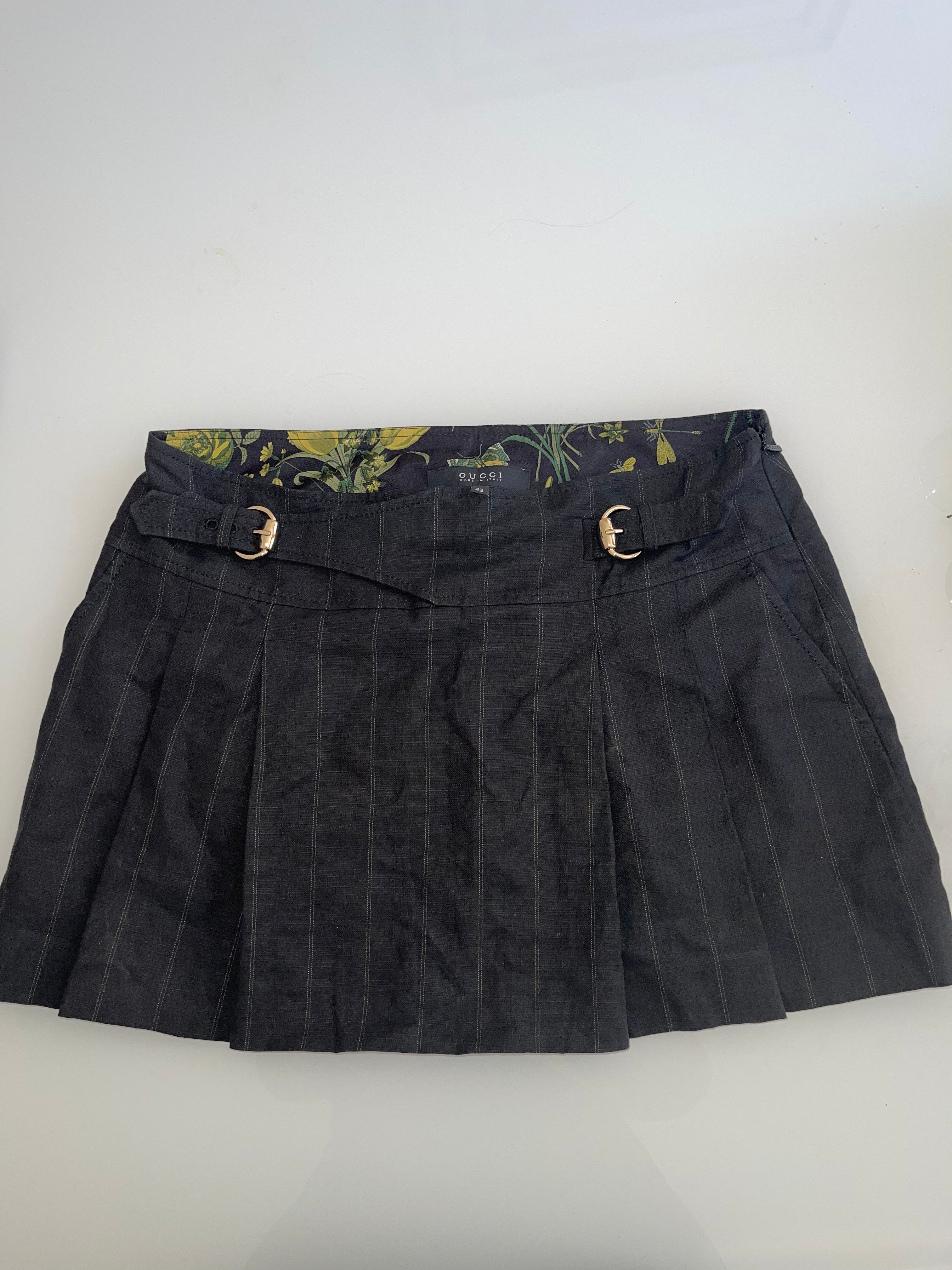 Gucci Pleated Mini Skirt with Horsebit Buckle Details