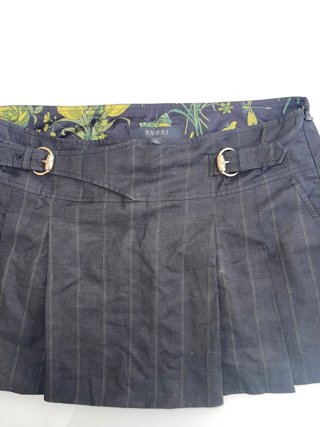 Gucci Pleated Mini Skirt with Horsebit Buckle Details