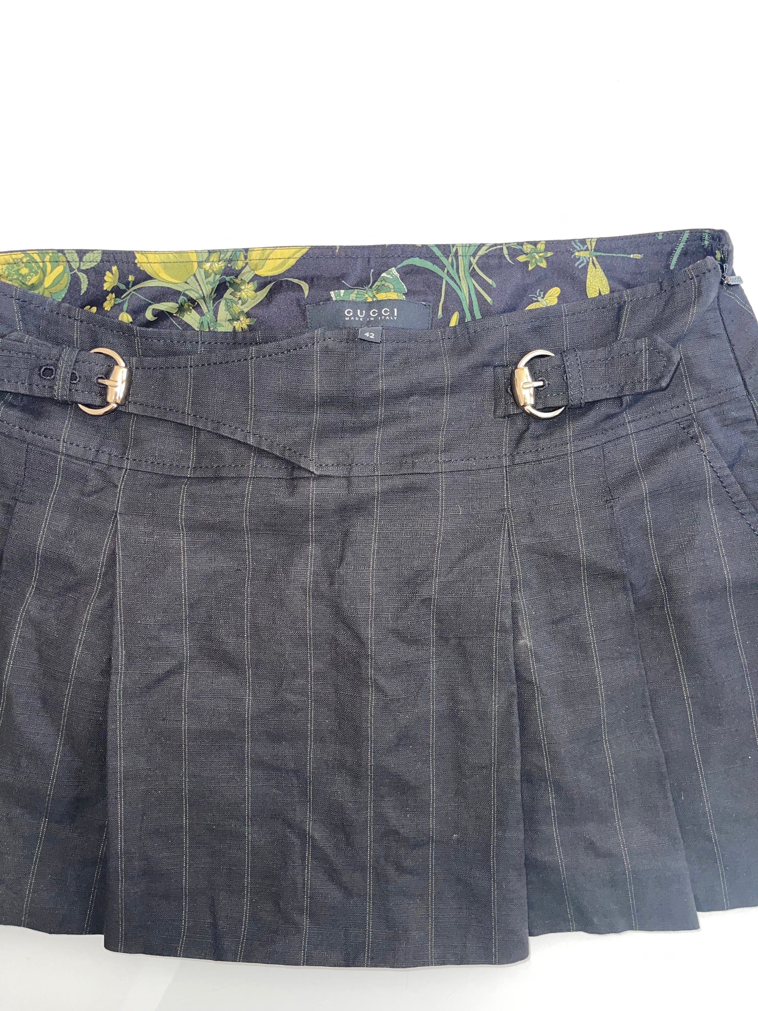 Gucci Pleated Mini Skirt with Horsebit Buckle Details