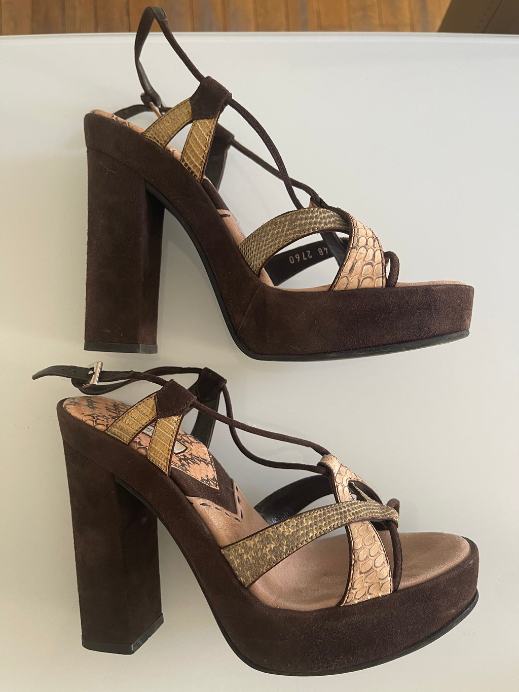 Vintage Prada Python-Print Platform Heels in Chocolate Suede