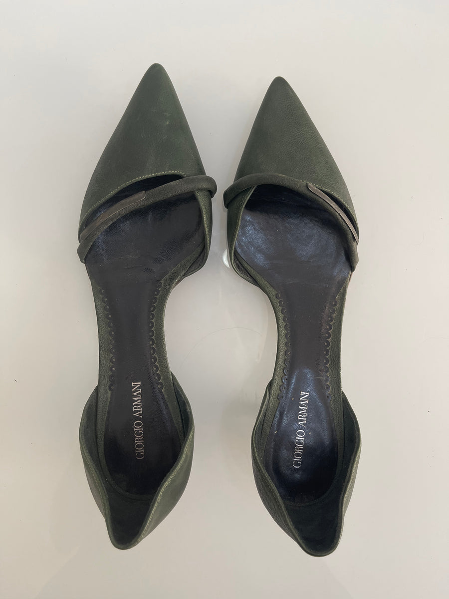 Giorgio Armani Olive Green Kitten Heels