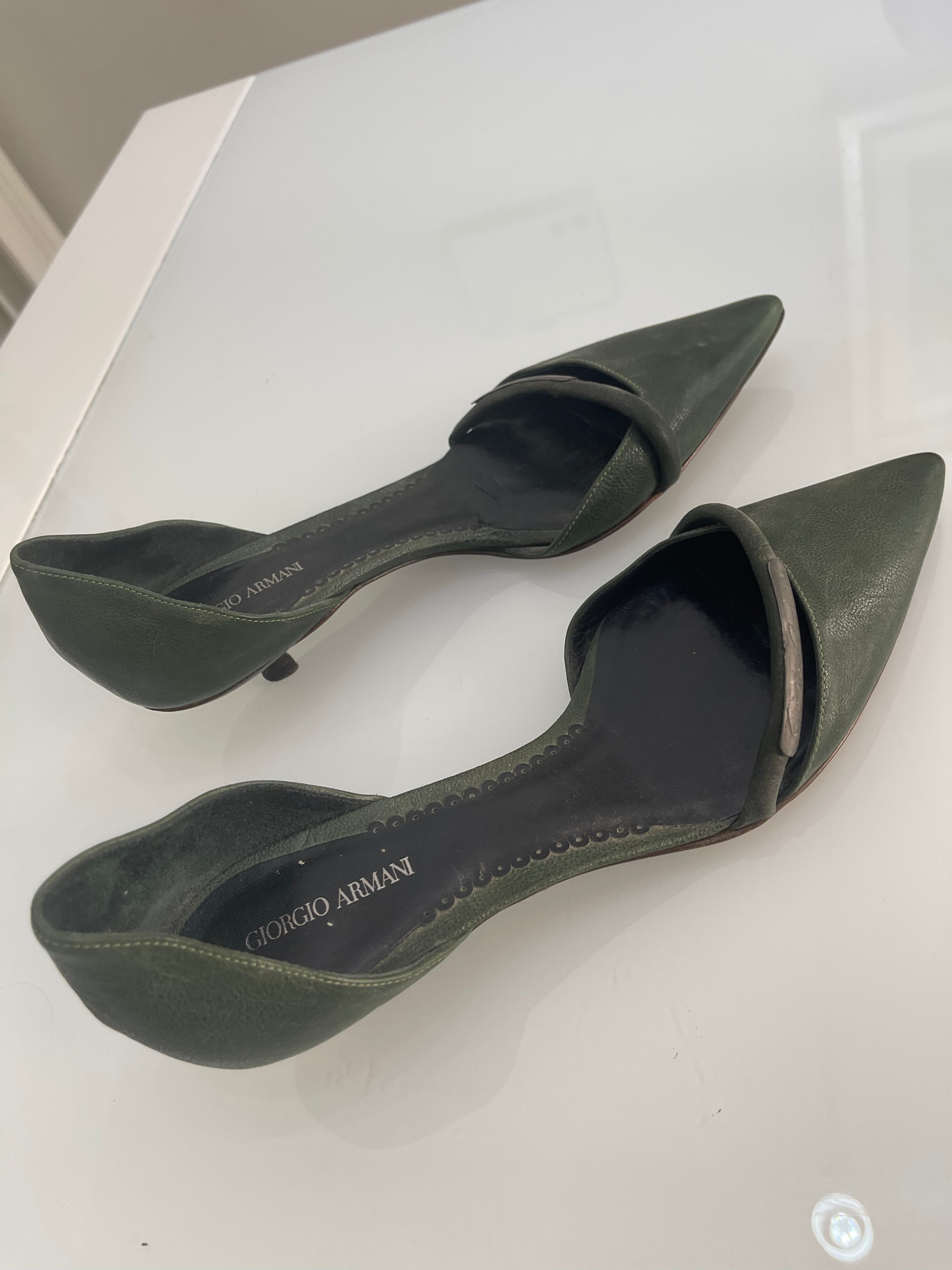 Giorgio Armani Olive Green Kitten Heels