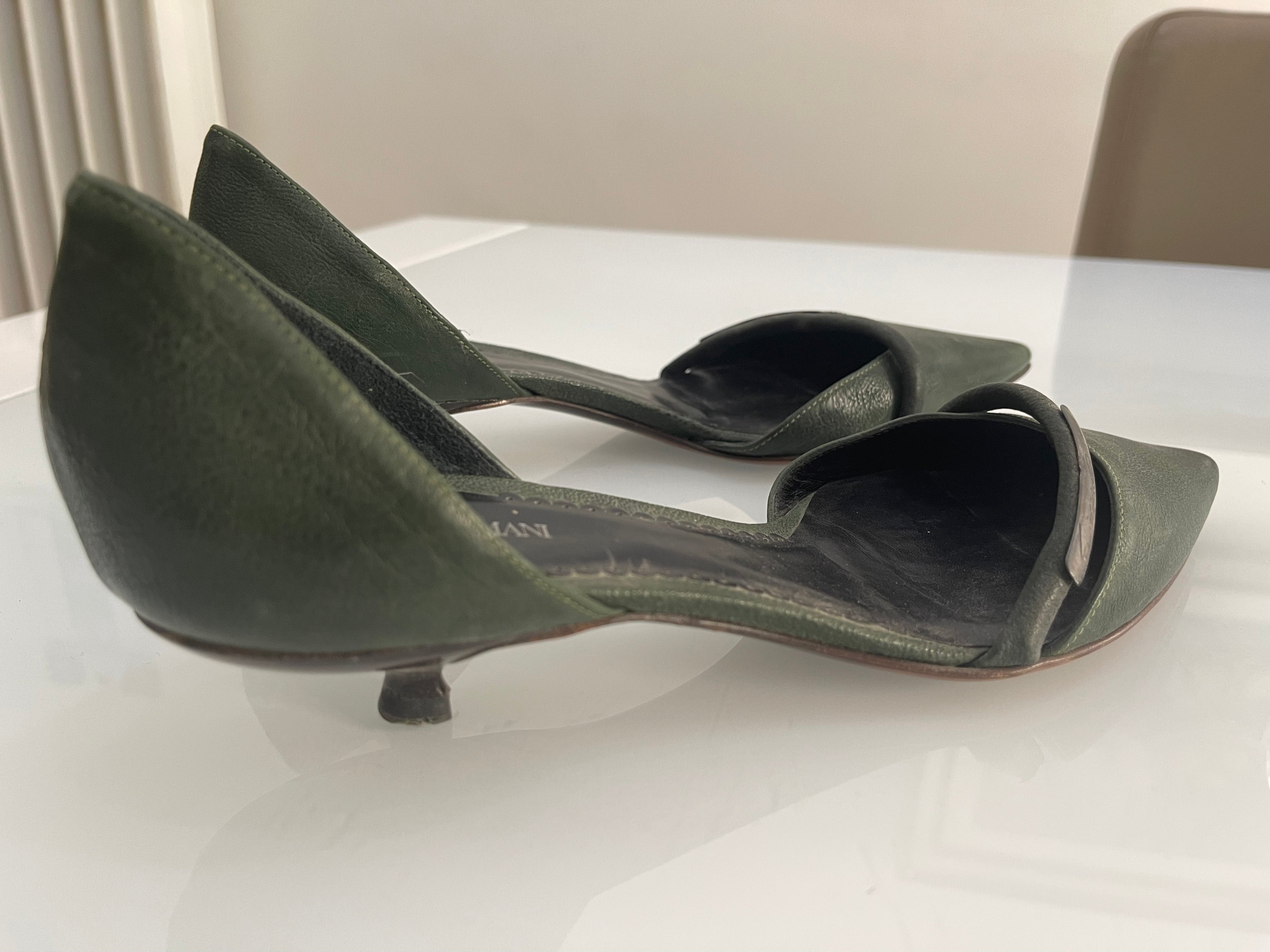 Giorgio Armani Olive Green Kitten Heels