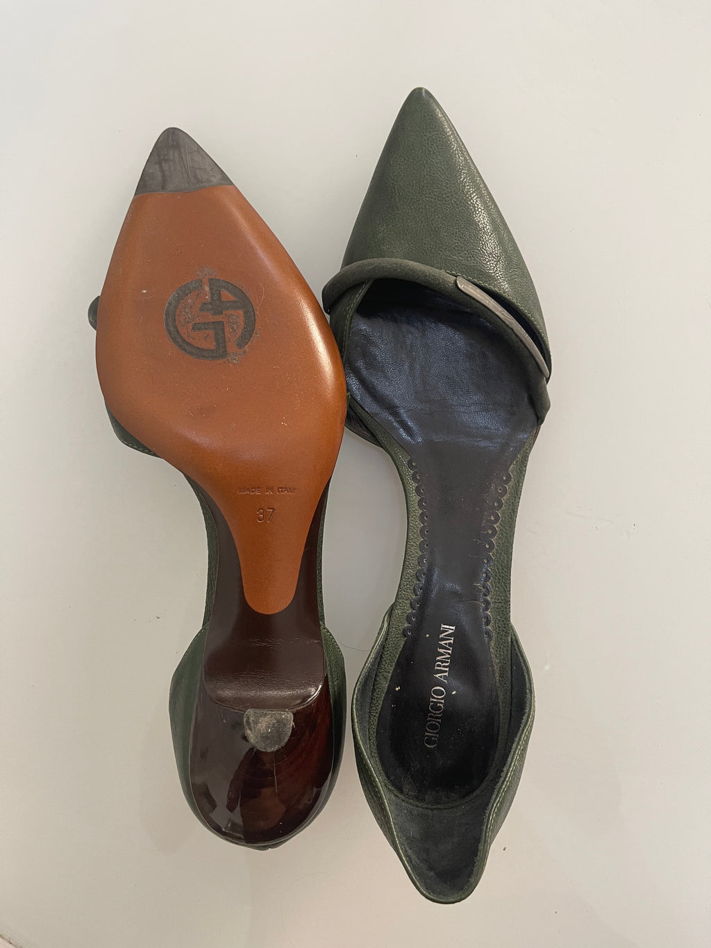 Giorgio Armani Olive Green Kitten Heels