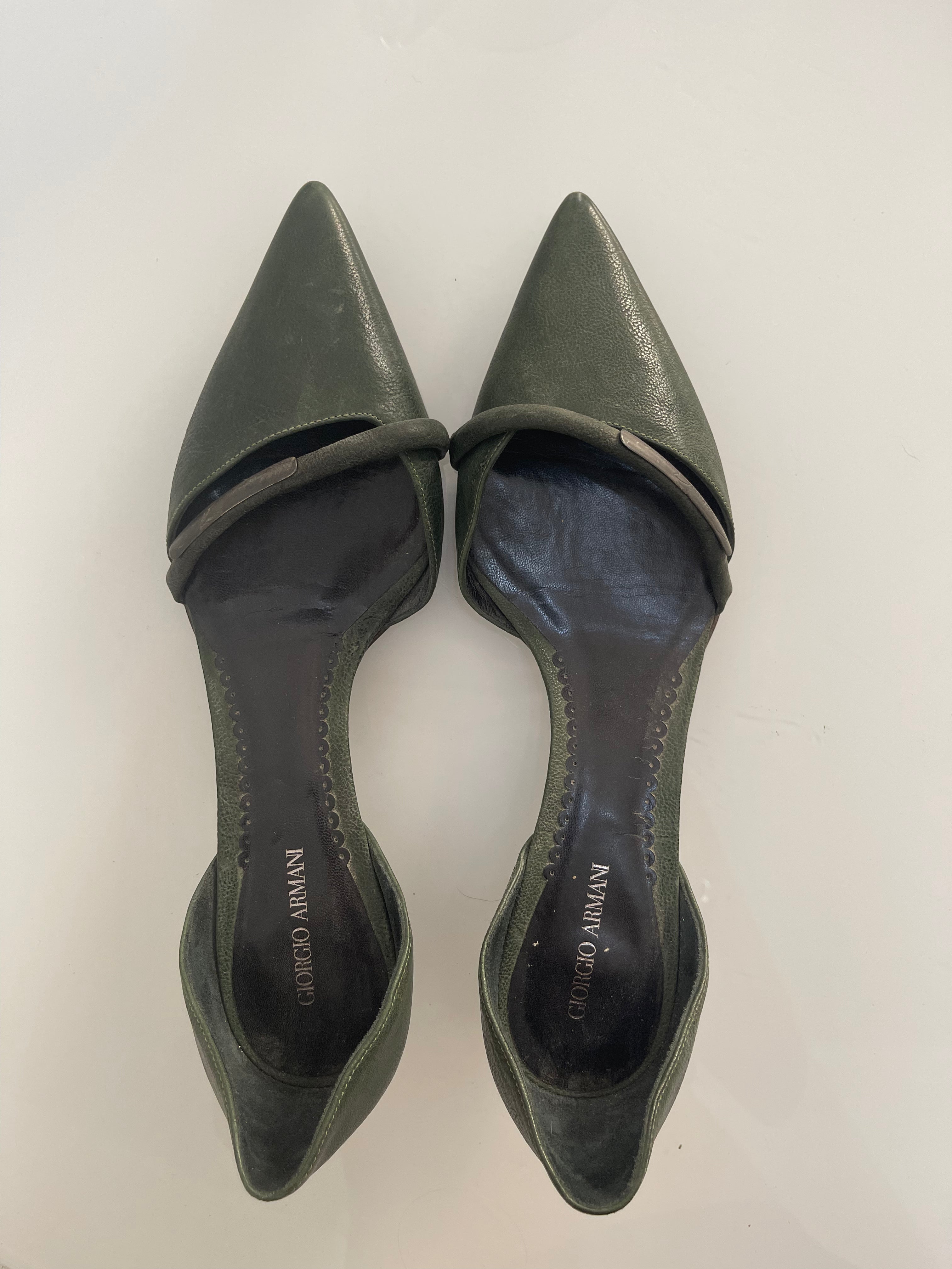 Giorgio Armani Olive Green Kitten Heels