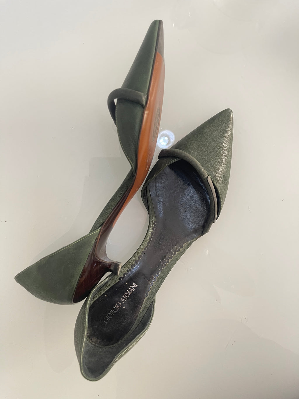 Giorgio Armani Olive Green Kitten Heels