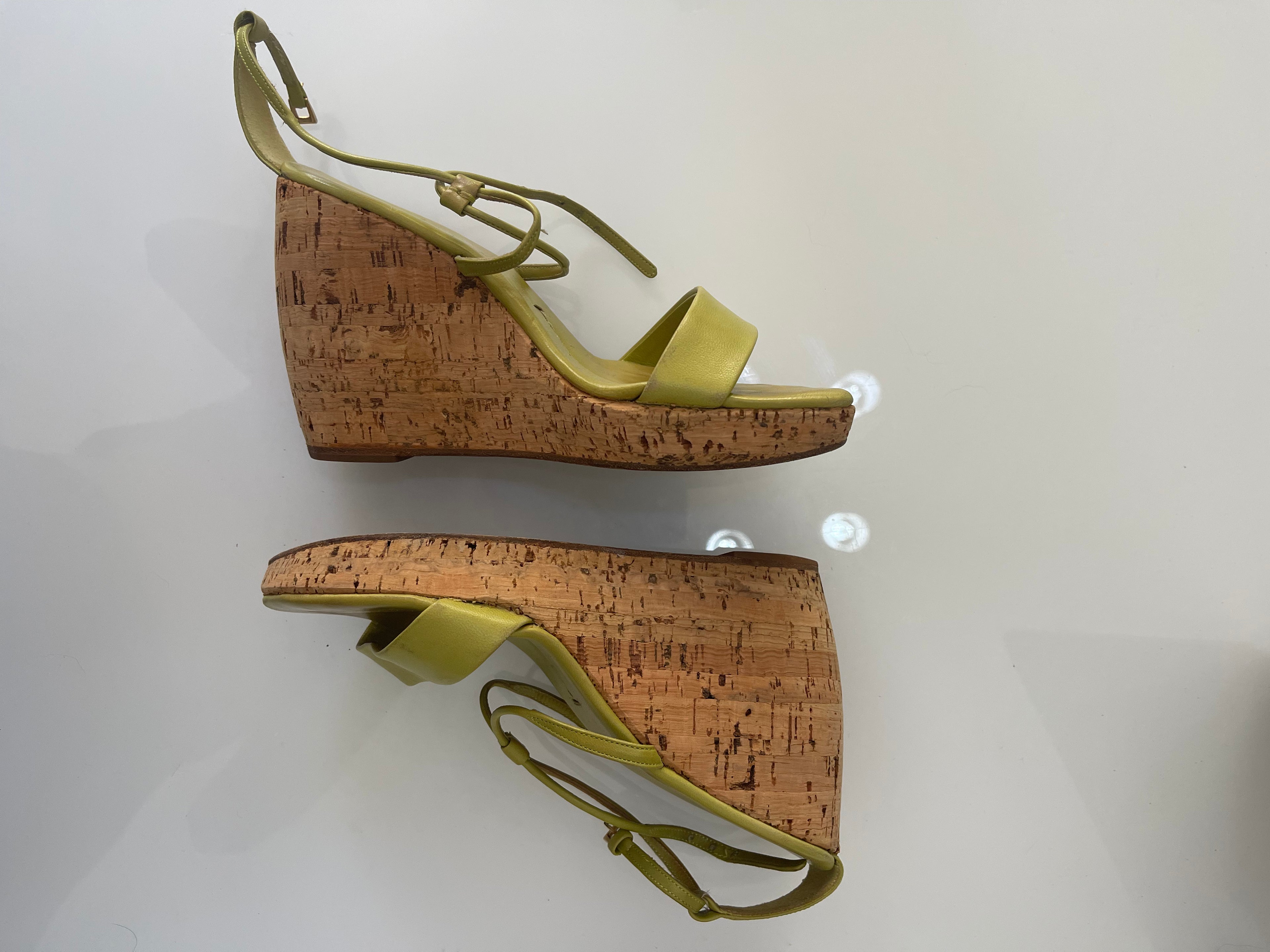 Prada Lime Green Cork Wedge Heels
