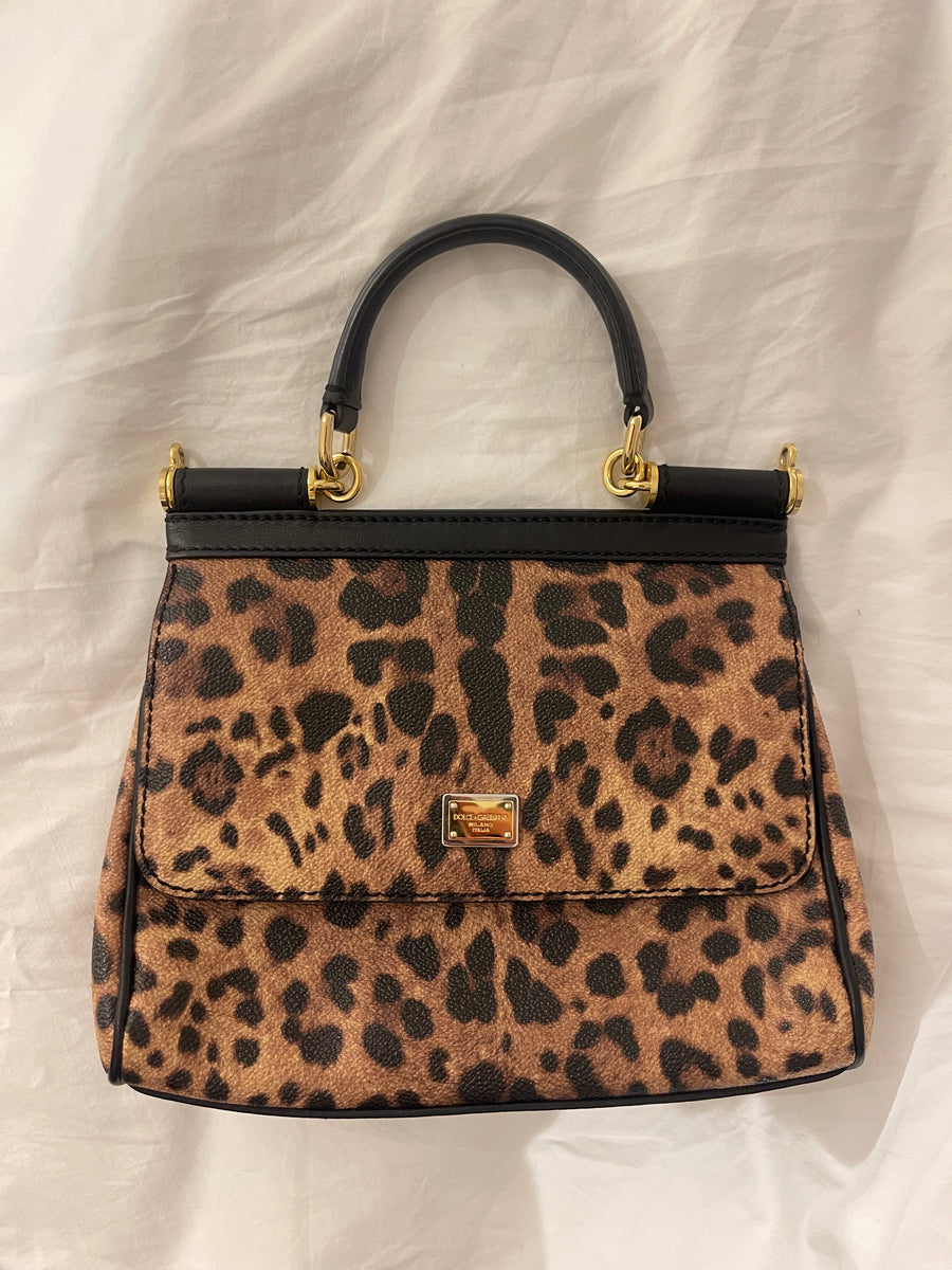 Dolce & Gabbana Mini Sicily Leopard Print Top Handle Bag