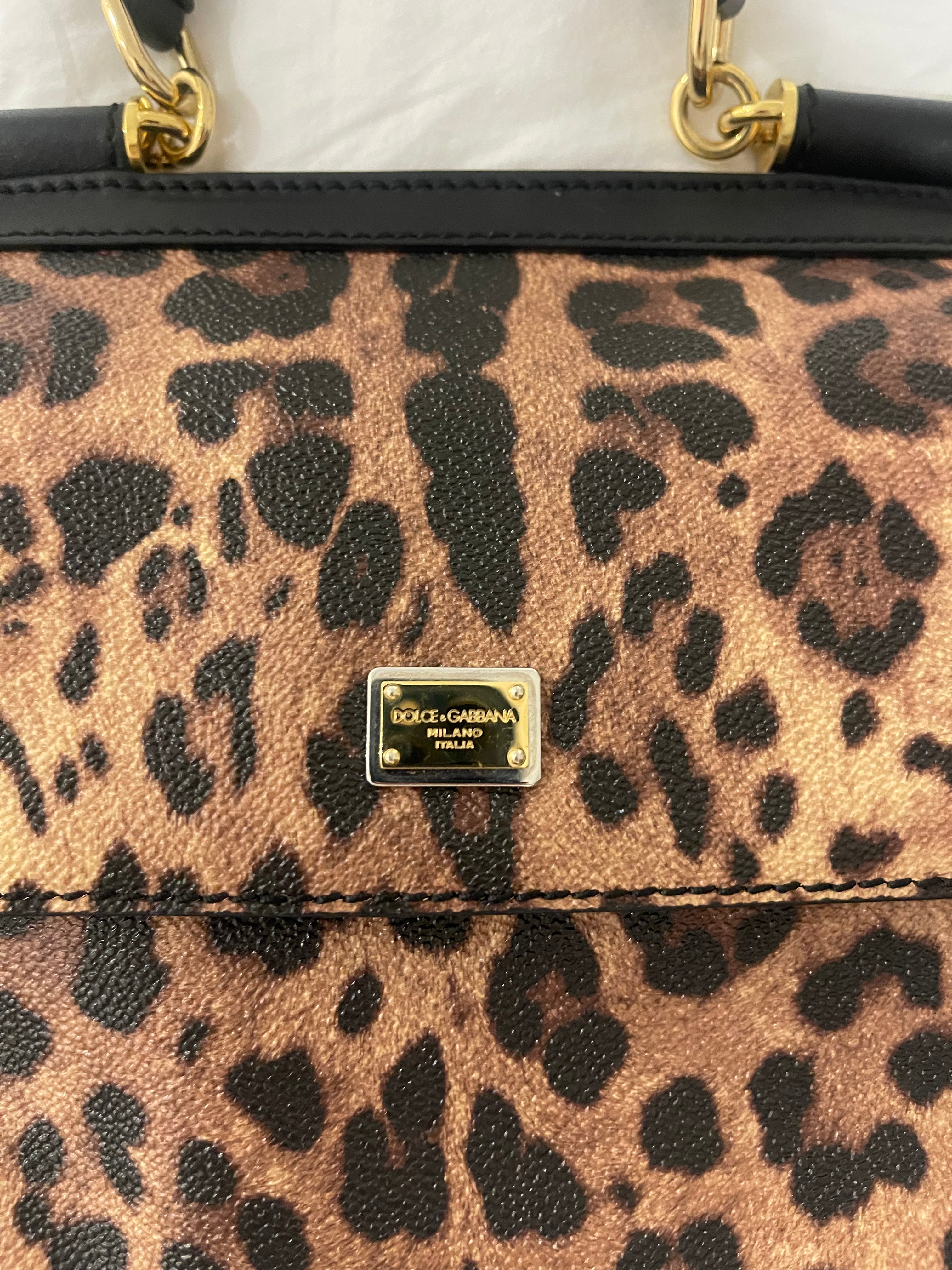 Dolce & Gabbana Mini Sicily Leopard Print Top Handle Bag