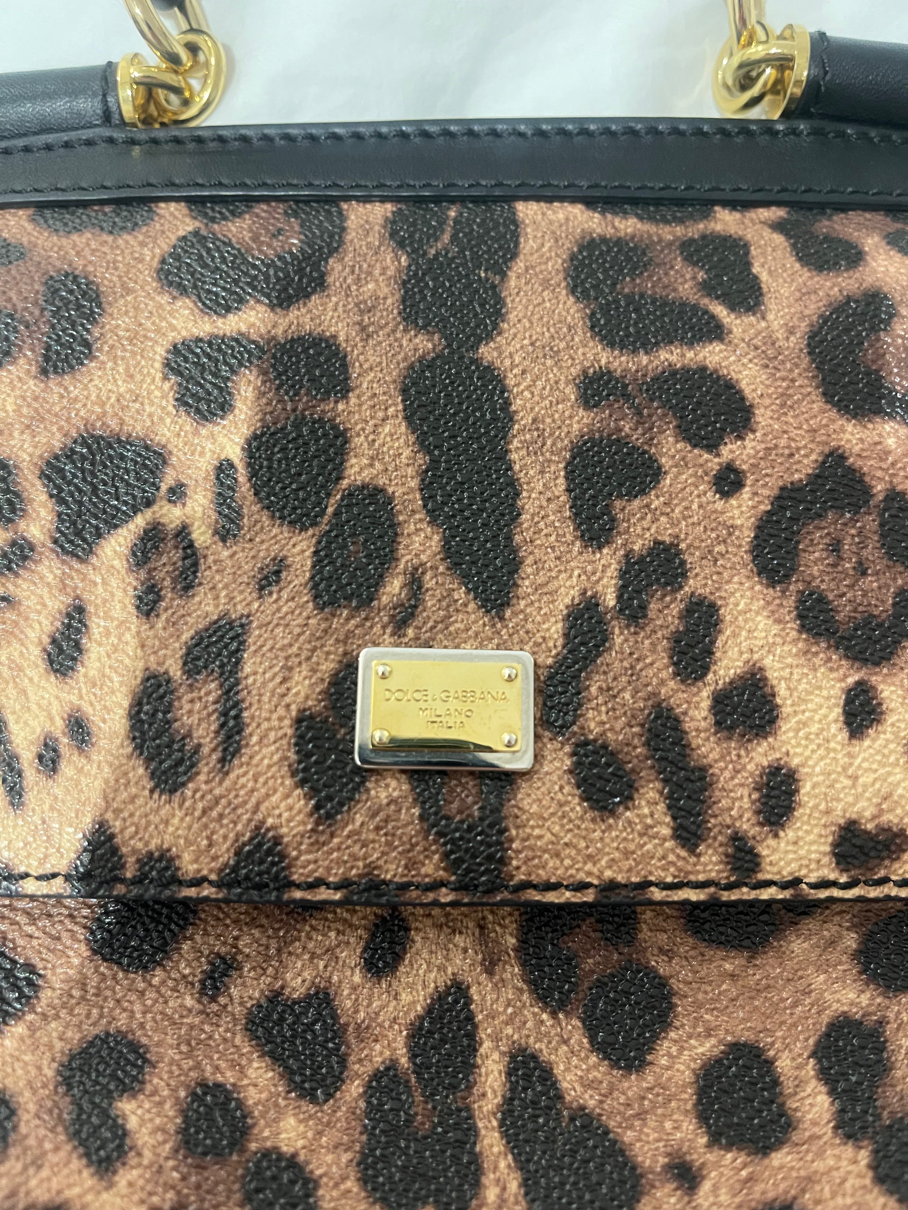 Dolce & Gabbana Mini Sicily Leopard Print Top Handle Bag