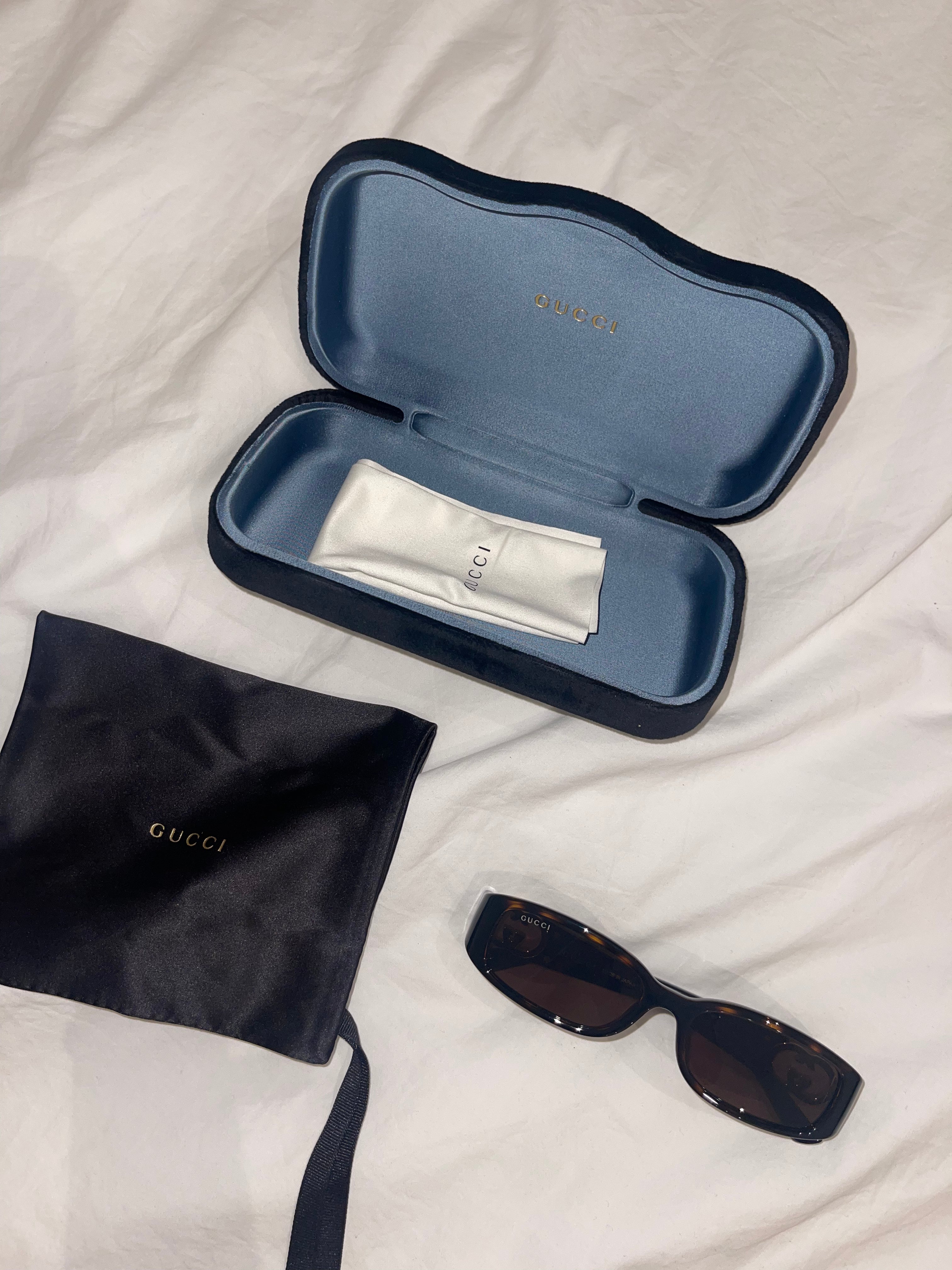 Gucci GG1661S Rectangular Tortoiseshell Sunglasses with Case