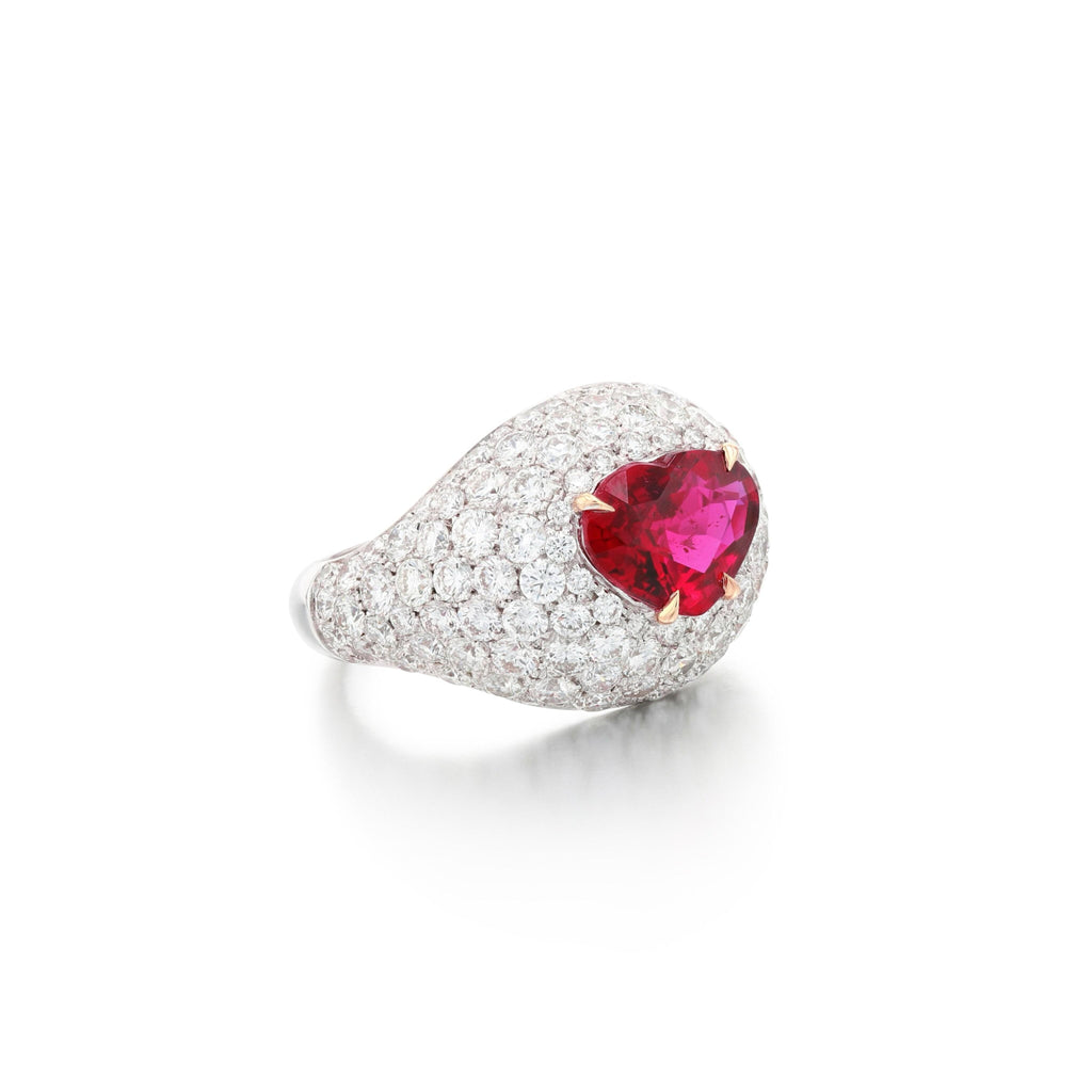 Heart-Shaped Mozambique Ruby & Diamond Ring in 18K Gold – 2.52ct Natural Ruby (Gübelin Certified)