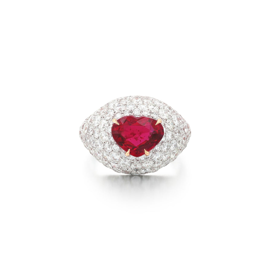Heart-Shaped Mozambique Ruby & Diamond Ring in 18K Gold – 2.52ct Natural Ruby (Gübelin Certified)