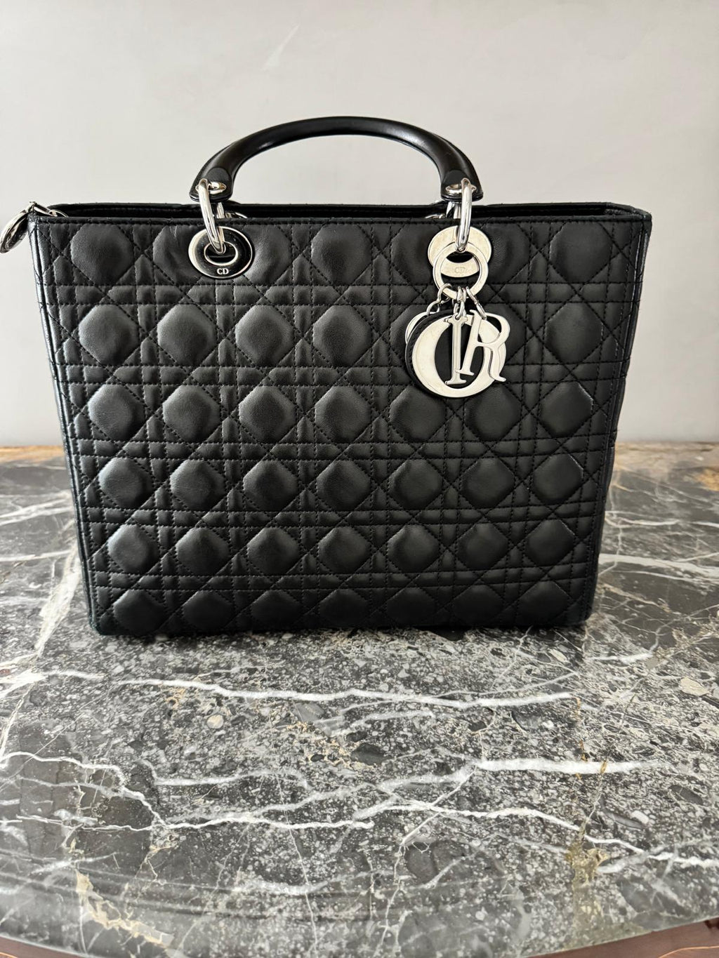 Christian Dior Lady Dior Medium Cannage Black Calfskin Tote Bag – Silver Hardware